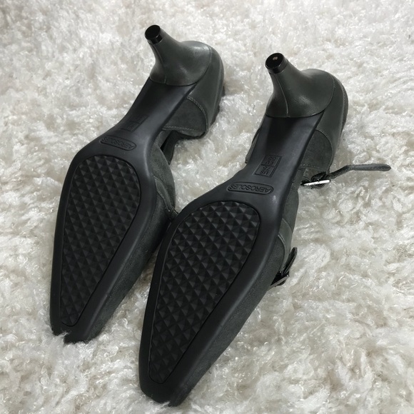 AEROSOLES- GRAY SUEDE SQUARE TOE HEELS - Picture 5 of 7